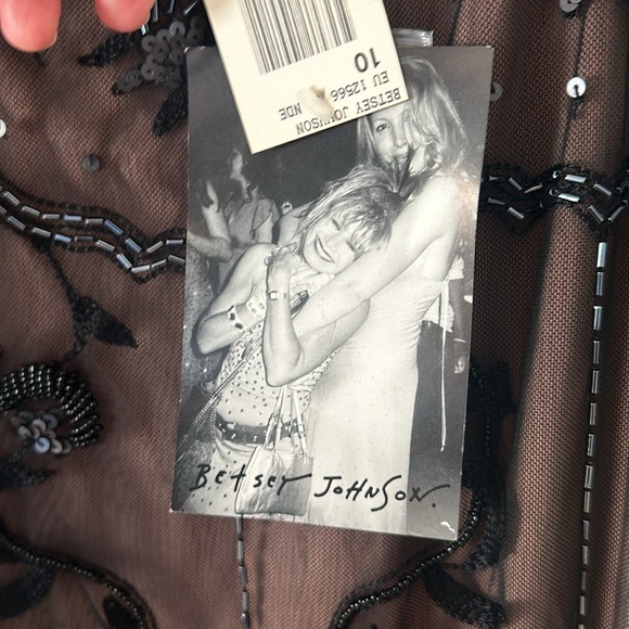 Betsey Johnson Vintage Y2K Sheer Black Over Beige Beaded Gown NWT - Picture 2 of 15